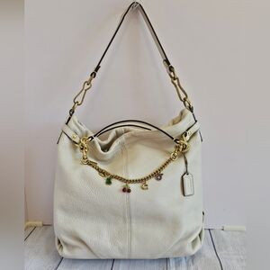 Coach Brooke Hobo Leather Bag with Gold Chain Charm